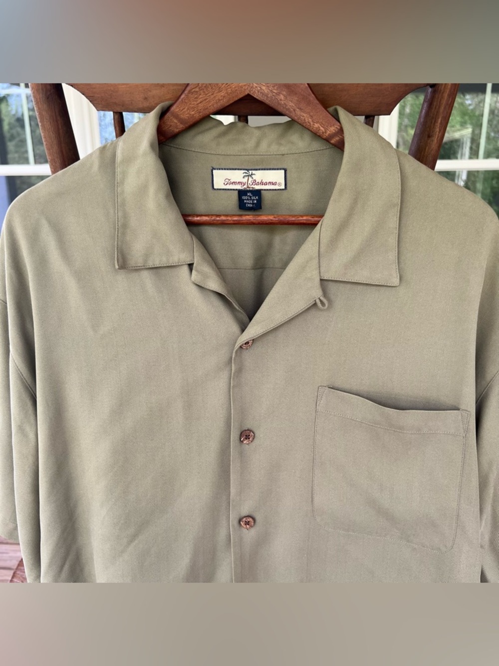 Tommy Bahama 100% Silk Men’s Short Sleeve Shirt Olive Green Size XL - Picture 4 of 14
